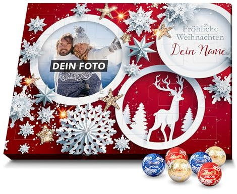 PhotoFancy® - Lindt LINDOR Adventskalender mit Bild bedrucken - Foto-Adventskalender selbst gestalten - Design Weihnachts-Sterne