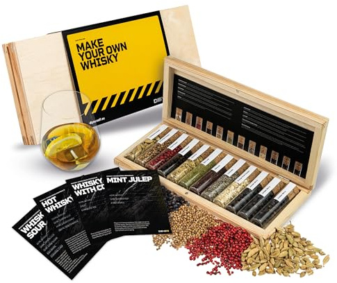 DIBYS Whiskey Infusion Kit Mini | 12 Whisky Botanicals for DIY Cocktails | Whisky Blending Kit with 4 Recipe Cards, Spice Lexicon & Elegant Wooden Box | Gifts for Whiskey Lovers | Whisky Making Set