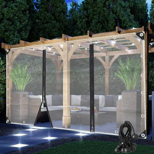 POCHY Wasserdicht Transparenter Planenvorhang mit Reißverschluss Outdoor Vorhänge Wetterfestes PVC Kunststoffplatten für Terrasse, Veranda, Pergola Color : Clear, Size : 1.8x2.5m(5.9x8.2ft)