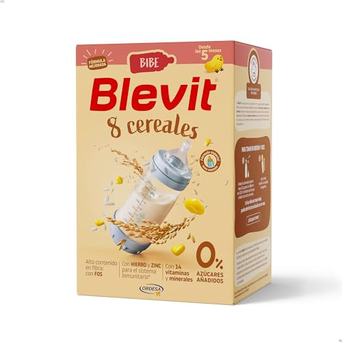 Blevit Bibe 8 cereali, 500 g, porridge per bambini dai 5 mesi in su, con 95% di cereali, 14 vitamine e minerali