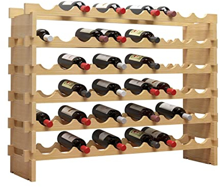 SDHYL Botellero Apilable Estante de Vino de Madera de Pino con 6 Niveles para 60 Botellas de Almacenamiento Organizado Adaptable para Botellas de Vino Tinto para Salón Bar