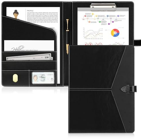 Toplive Porte Documents en cuir Organiseur multifonctionnel dossier de conférence A4 Conferencier classeur Padfolio avec Non anneaux de feuilles pour réunion,bureau,école,Rouge Noir