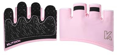 KUTOOK Fitness Handschuhe Trainingshandschuhe Sporthandschuhe Krafthandschuhe Herren Damen Kurzfinger Fingerlos Stoßdämpfend mit Palm Pad für Crossfit Bodybuilding Gym Krafttraining rosa M