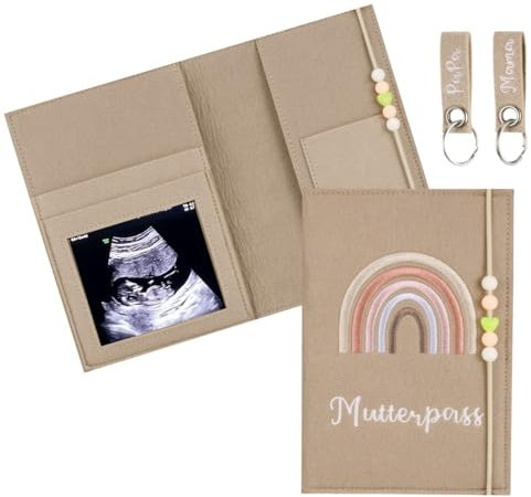 Mutterpass für Schutzhülle aus Filz mit Fächern, Mutterkindpasshülle Österreich,mit 2 Schlüsselanhänger Filz， ideale per donne in gravidanza, inclusi 2 portachiavi, colore caramello