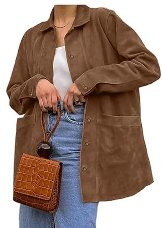 RICOCHO Donne Suede Giacche Oversize Donna Marrone Faux Suede Button Down Biker Moto Coat con Tasche