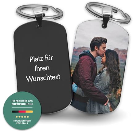 LAUBLUST Personalisierter Schlüsselanhänger mit Foto & Wunschtext inkl. Geschenkbox | Edelstahl – Personalisiertes Geschenk zum Geburtstag, Vatertag & Muttertag für Familie, Freunde & Hundebesitzer