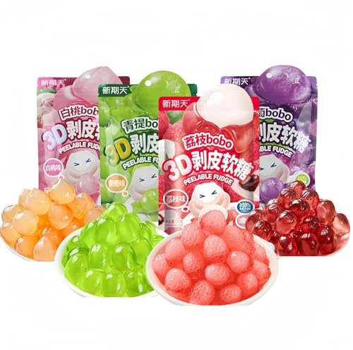 75g fruits gummies bonbon bonbons en gros bonbon halloween,bonbons pelables, litchis, raisins, bonbons pêche blanche-saveur de raisin vert