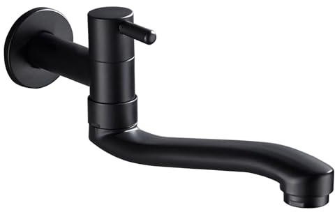 SXWYLZ Waschbeckenamaturen Lang Einhebelmischer Waschbecken Wand Edelstahl Kaltwasserhahn Küche Wandmontage Schwenkhahn für Wandarmatur,Schwarz,21Cm