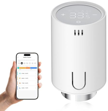 EMKE Smart Heizkörperthermostat, Intelligenter Heizung Thermostat mit App-Funktion, kompatibel mit Alexa & Google Home, benötigt Tuya Zigbee 3.0 Gateway, M30*1,5mm, 6 Adapter