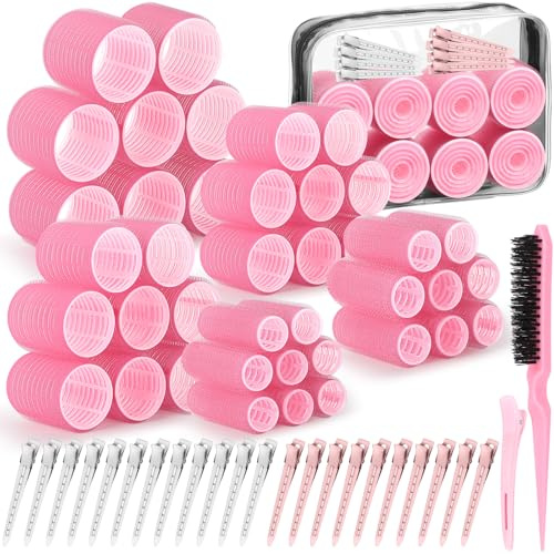 Qinzave 65 PCS Hair Curler Rollers with 5 Sizes Self Grip Hair Rollers for Long Medium Short Thick Fine Thin Bangs Volume Hair, Jumbo Curlers Rollers with Storage Bag Teasing Brush