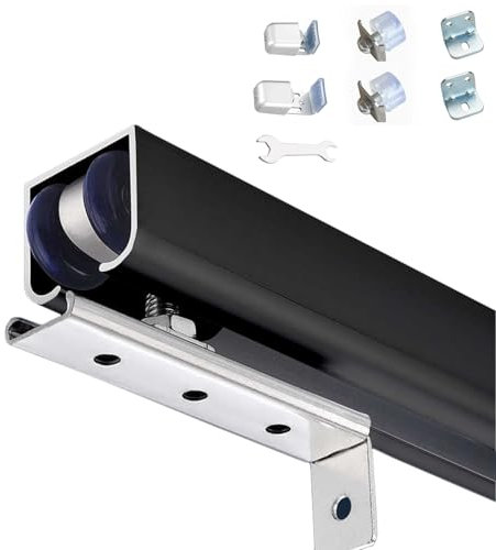 Heavy Duty Bypass Door Hardware, Sturdy Aluminum Sliding Closet Door Track with Soft Close Mechanism, Sliding Pocket Door Hardware Kit for Cabinet Closet(Black,9 FT/2.74 m)