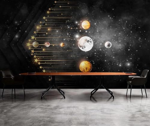 XLMING Stars Planets Meteors Dark Grey 3D Wallpaper Home Study Office Dining Room Sofa Bedroom Living Room TV Backdrop-430cm×300cm