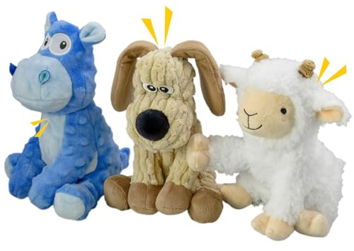 MeetYooo 3Pack Squeaky Stuffed Dog Toys- Indoor&Outdoor Playing Toys for Large to Small, Durable Plush Toys to Keep Them Busy- Animal Shape Crinkle Toy
