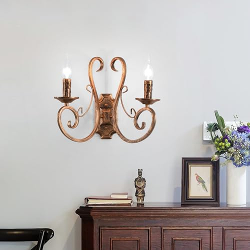Ganeed Aplique Pared Retro Hierro Bronce 2 Luces E14 (lote de 2)