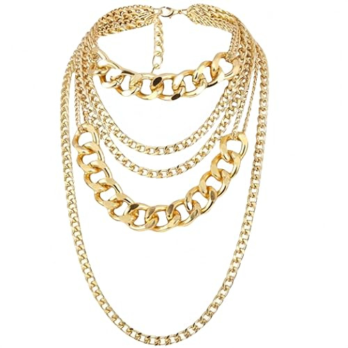 HPMAISON Chunky Necklace Statement Necklace For Women 80s Hip Hop Rapper Costume Billionaire Girl Costume Accessories