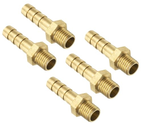 QUARKZMAN 5Pcs Latón Espiga Manguera Montaje Métrico M8-1 Macho a Púas Adaptador para Manguera ID 6mm Adaptador de Conexión de Tubería con Púas para Agua, Combustible y Aire