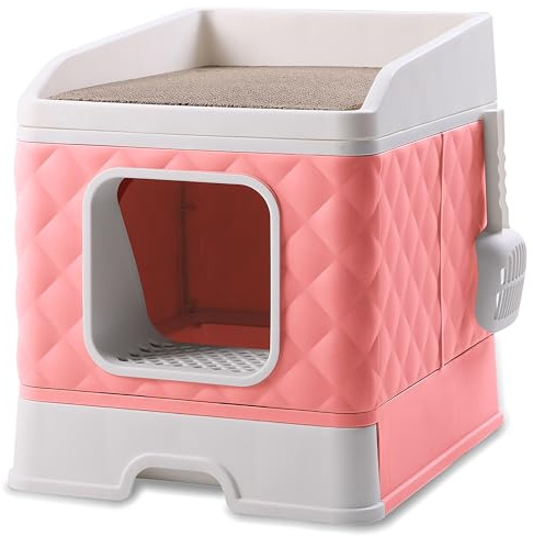 GLOBANI XXL Katzentoilette mit Deckel – Geschlossene Katzenklo mit Schublade, Kratzmatte & Schaufel – Geruchsdicht, hygienisch, ideal für große Katzen - Rosa (Rosa)