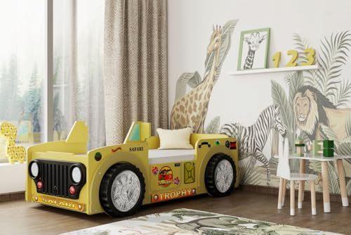 Easy4You SAFARI Auto Kinderbett Baby mit Matratze 116x72x207cm Kleinkinderbett mit Matratze inklusive
