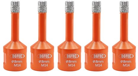BGTEC Punte Trapano Diamantate - 5 pezzi 8MM Foretto Diamantato con Filettatura M14 per Piastrelle, Ceramica, Marmo, Granito, Pietre Naturali