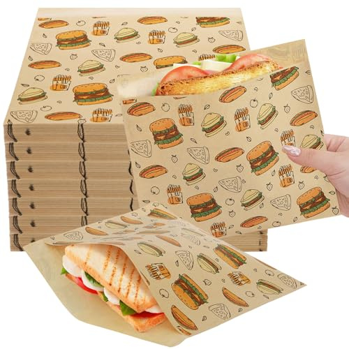 Cididu 500 Pack Paper Sandwich Bags, Greaseproof Paper Snack Bags for Food | Kraft Wax Paper Bakery Bag, Food Grade Treat bags for Donuts Cookies Burgers Food Storage Wrapping, 7.9'' x 7.1''
