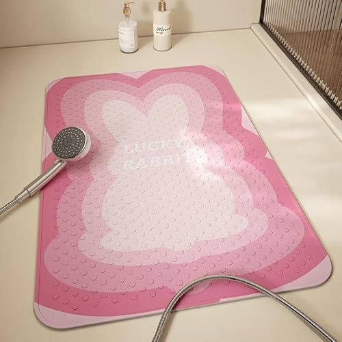 Alfombra Ducha 60X90Cm Gradiente Rosado Alfombrilla De Baño Antideslizante Rectangular,Tapete Grande De PVC con Ventosas, Ideal para Ancianos, Adultos, Infantil Y Niños