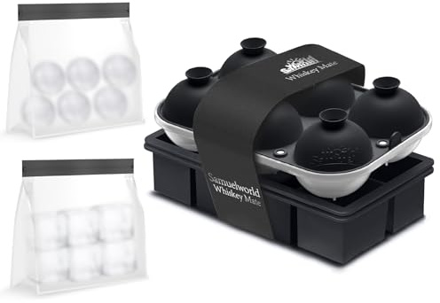 Samuelworld Premium Ice Tray Combo (16 Ice Cubes/6 Ice Ball), New Upgraded Large Ice Sphere Maker Ice Cube Trays, Spill-Free Integrated Funnels, Whiskey Bourbon Cocktails, Black(with Ice Bags)