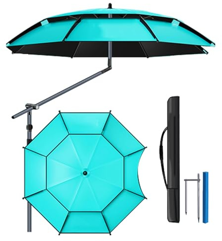 Générique Parasol de Plage Portable Inclinable 200/220/240 cm, UV 50+ Anti-Vent Parasol de Pêche, Léger Aluminium Parasol de Sport avec Sac de Transport et Ancre(Green,200cm/6.6ft)