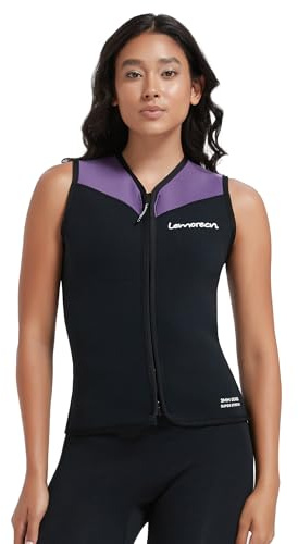 Lemorecn Wetsuit Top Women, 3mm Sleeveless Neoprene Wet Suit Tops Jacket Front Zip Diving Vest for Water Sports (UK2097-PURPLE-10)