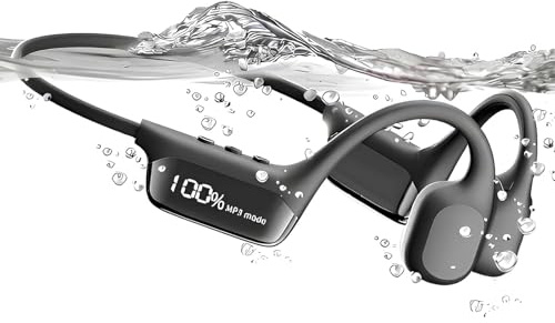 KESIEME Underwater Swimming Headphones,IPX8 Waterproof Swim Headphone with LED Display,Built-in 32G Memory,Bluetooth 5.4 Bone Conduction Headphones,Open Ear Sport Earphones for Running Cycling