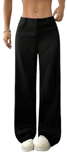 GORGLITTER Pantaloni da donna a gamba larga, eleganti, lunghi, a vita bassa, con chiusura lampo, per il tempo libero, Nero , M