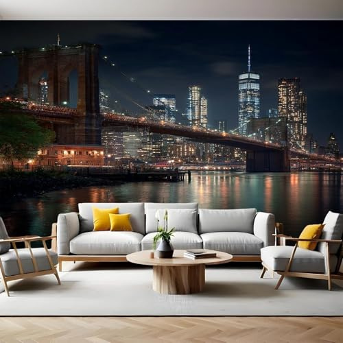 Fotomurales Decorativos Escena Nocturna de Nueva York Papel Pintado 250x175 cm 3D Mural Nueva York Murales Póster Pared No Tejido Dormitorio Salón Paredes Decoración Fotomural Panorámico q.4878