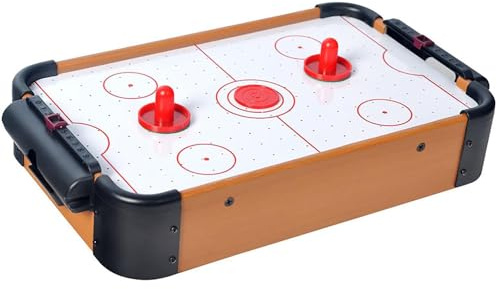 Mini Air Hockey Tisch aus Holz – Kompakter Tischspiel-Tisch 35×22×8 cm mit Lüfter, 2 Paddles, 2 Pucks & Torzähler – Airhockey Spiel – Tragbar, Montage erforderlich