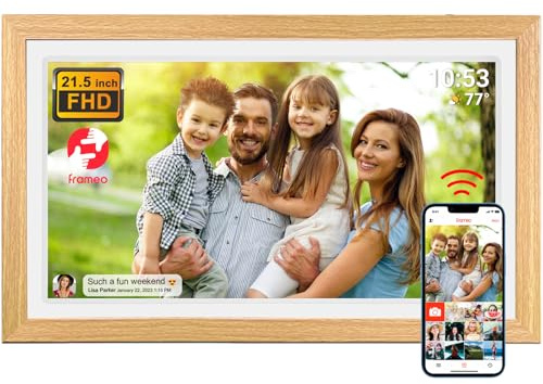 Frameo - Cadre Photo numérique 21,5 avec écran Tactile LCD IPS 1920 x 1080 FHD - Double WiFi pour Partager des Moments Via l'application Frameo - 32 Go de mémoire - Extensible Via Carte USB/SD