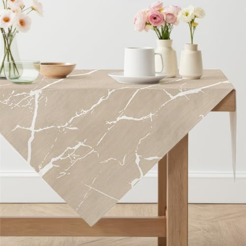 Arwllzz Tovaglia Tavolo Quadrata Beige 100x100 Antimacchia Tovaglia Copri Tavolo Cucina Elegante Lavabile Tovaglie Copri Tavolo da Interno Effetto Lino per Cucina Ristorante Giardino Esterno