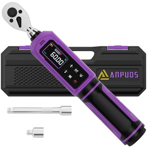 ANPUDS Digitaler Drehmomentschlüssel 3/8 Zoll, 0.9-60Nm Drehmomentschlüssel Fahrrad, Drehmomentschlüssel Digital mit ±1% Fehlergenauigkeit, Schwingungen, Summer, LED-Anzeige