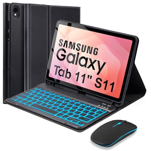 LAMA Backlit Keyboard Case with Mouse for 11 Galaxy Tab S11, UK Layout | Backlit Detachable Keyboard Folio Cover with Mouse and Pen Slot for 11 Galaxy Tab S11 2025, Auto Sleep/Wake, UK Layout