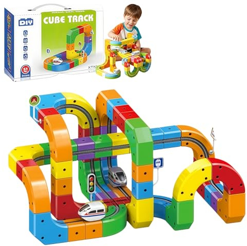 Helvezen HelveCubix Set trenino elettrico 3D Cube track pista magnetica macchinine blocchi costruzioni percorso gravità DIY creativo bambini 51 81 123 pezzi