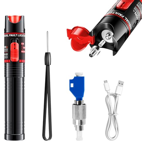 Localizzatore di guasti visivo ricaricabile 100KM, tester per cavi in fibra ottica con adattatore da 2,5 mm FC maschio a LC femmina, tester di sorgente luminosa in fibra per adattatori LC/FC/SC/ST a