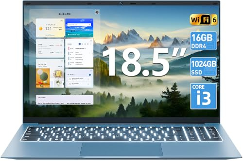 SGIN 18,5 Zoll Laptop 16GB RAM 1024GB SSD Notebook, Core i3 (bis zu 3,9 GHz), 8000mAh Akku, Win 11, WiFi 6, IPS FHD Display 180° Betrachtungswinkel, HDMI Type-C