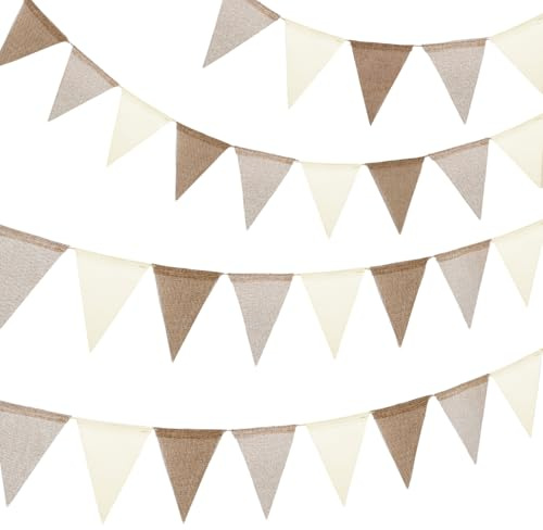 GWHOLE Vimpelkedja utomhus och inomhus, väderbeständig, brun beige vimpel girlang 12 m jutegirlanger bohodekoration för fest, födelsedag, barnrum, bröllop och babyshower
