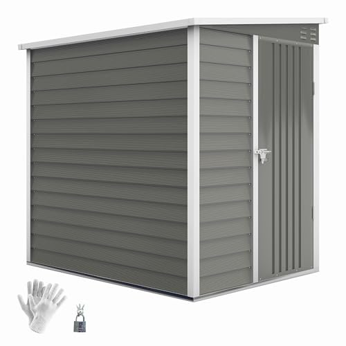 Outsunny Metallverktygshus 2,3 m² 142 x 184 x 181 cm, väderbeständigt trädgårdshus med fönster, lås, handskar, fundament och pulttak, utrustningsskjul för trädgård bakgård ljusgrå