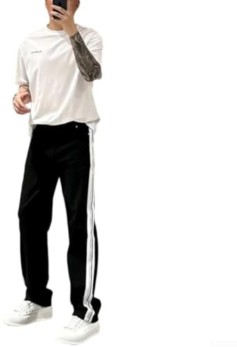 Herrjeans med raka ben för smal passform sidoränder komfort midjebyxor flexibla byxor för arbete vardaglig M-3XL (svart XL)
