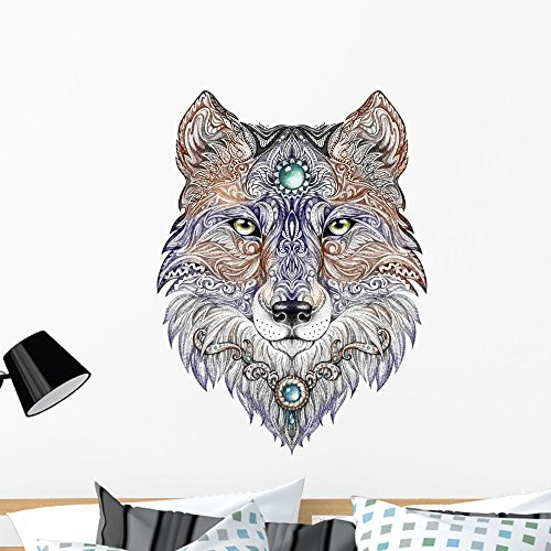 Mandala Tattoo Wolf Wall Decal Wallmonkeys Peel and Stick Animal Graphics (36 in H x 36 in W) WM266363