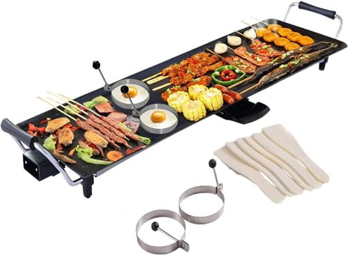 COSTWAY Electric XXL Teppanyaki Table Grill, 90 x 23CM Non-stick Griddle with Adjustable Temperature, BBQ Hot PLate Barbecue - Spatulas and 2 Rings Include for Indoor Outdoor
