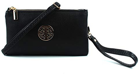 AOSSTA Womens Small Crossbody Bag for Girls Crossbody Phone Bags Mini Shoulder Handbag With Wristlet Adjustable Strap (Black)