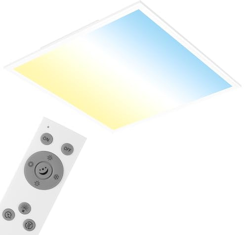 BRILONER - LED Deckenlampe mit Fernbedienung, flach, einstellbar von warmweiß bis kaltweiß, Lampe, Deckenleuchte, Wohnzimmerlampe, LED Panel, Schlafzimmerlampe, 59,5x59,5x6,5 cm, Weiß