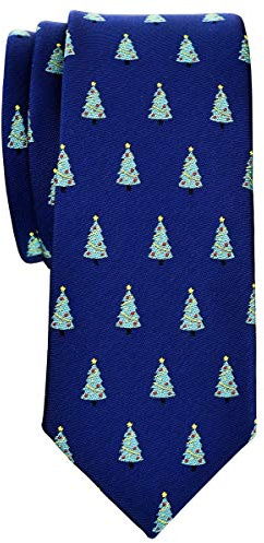 Retreez Corbata de microfibra fina de Patrón de Árbol de Navidad de Navidad para hombres Azul marino