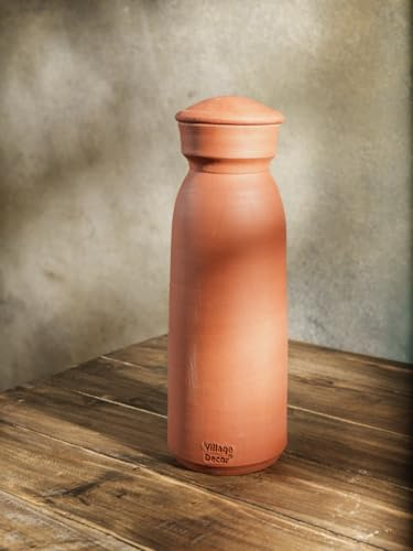Village decor Terracotta Water Bottle with Lid 1000 ML (1)