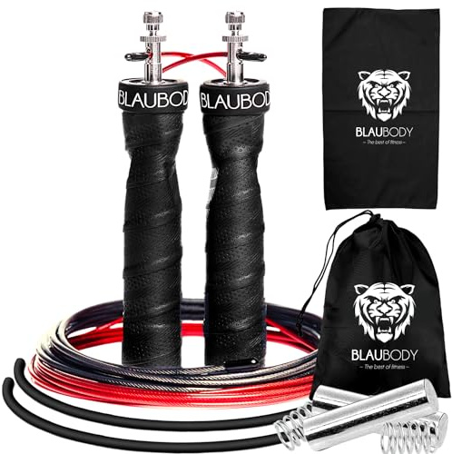 BLAUBODY✸ Springseil Kugellager Mit Gewicht (2x Gewicht 160g Inklusive + Mikrofaserhandtuch + 2 Ersatzseile) - Erwachsene Fitness Boxen Training Mma Seilspringen Jumping Rope - ✯LEBENSLANGE GARANTIE✯