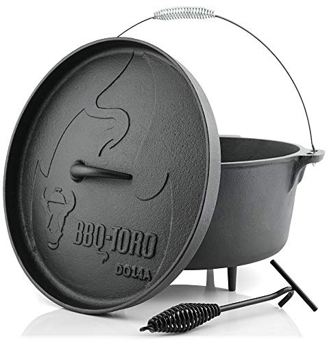 BBQ-Toro Dutch Oven Alpha Serie | 13,3 Liter (DO14A), Topf mit Füße | bereits eingebrannt - preseasoned | Gusseisen Kochtopf | Bräter mit Deckelheber